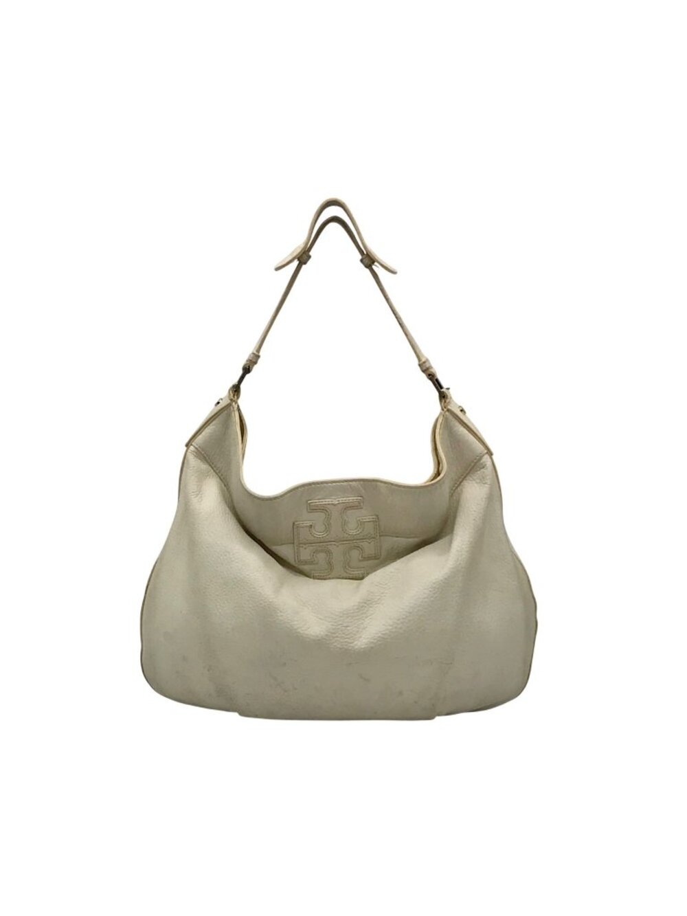 Tory Burch White Pebbled Leather Hobo Shoulder Bag